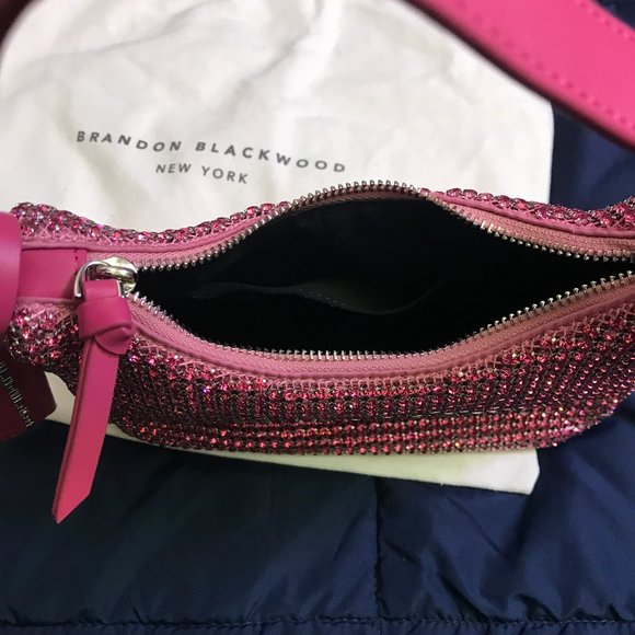 Brandon Blackwood Syl Rhinestone Shoulder Bag Pink Crystals Leather - Picture 2 of 5